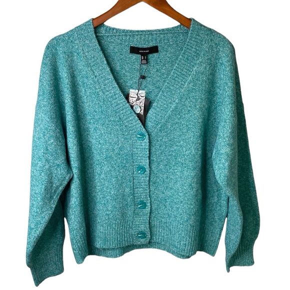 Vero Moda Button Front V-Neck Long Sleeve Cropped Cardigan Boxy Sweater DMDOFFY - Picture 2 of 16